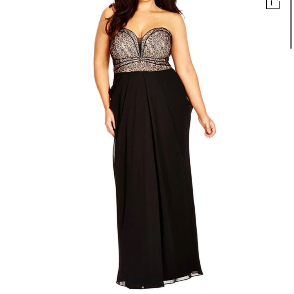 SOLD CITY CHIC Motown Strapless Lace & Chiffon Gown In Black Brand New With Tags